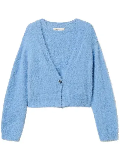 Twinset Kids' Brushed-finish Cardigan In Blue