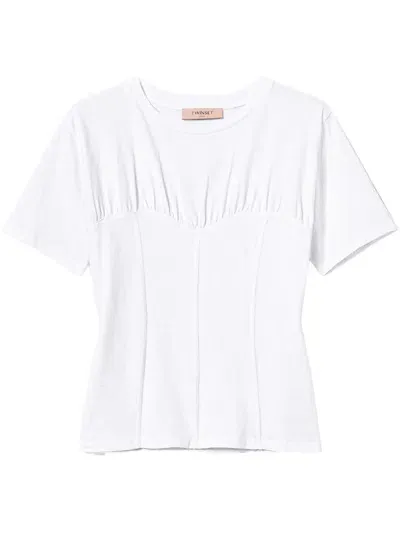 Twinset Lace-panelling Cotton T-shirt In White