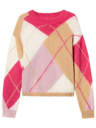 Twinset Checked Knitted Jumper In Pink