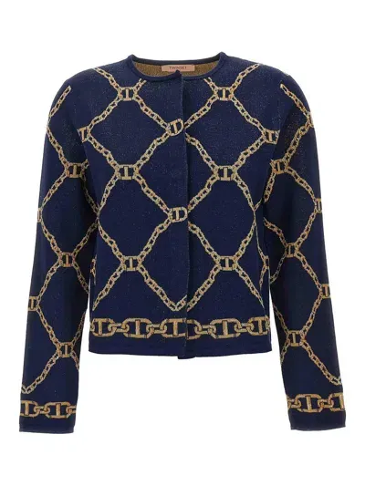 Twinset Chain-motif Cardigan In Blue