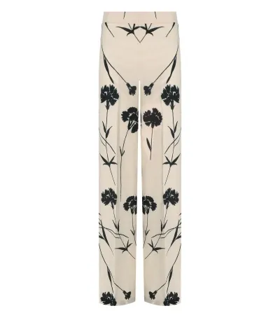 Twinset Cream Floral Wide Leg Pants In Beige