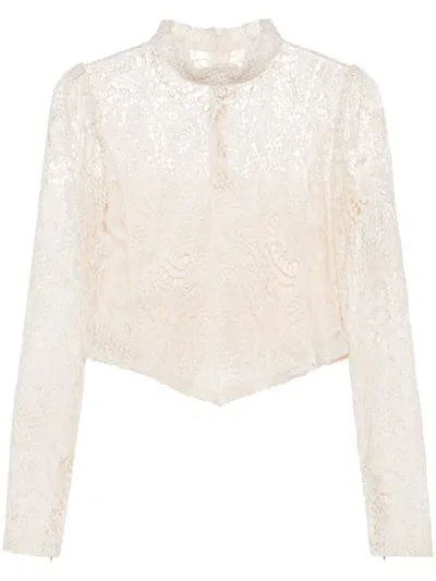 Twinset Cropped Macramé-lace Top In Old White