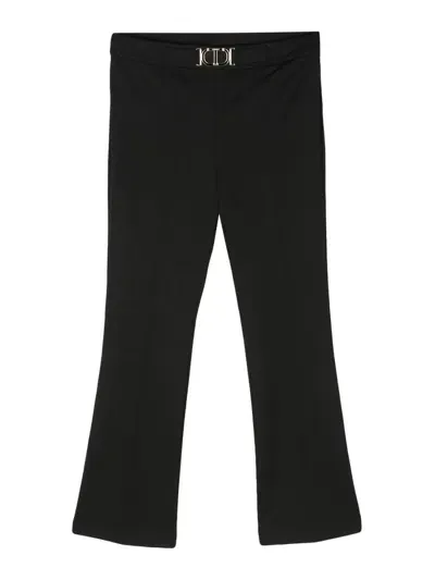 Twinset Logo-plaque Straight-leg Trousers In Black