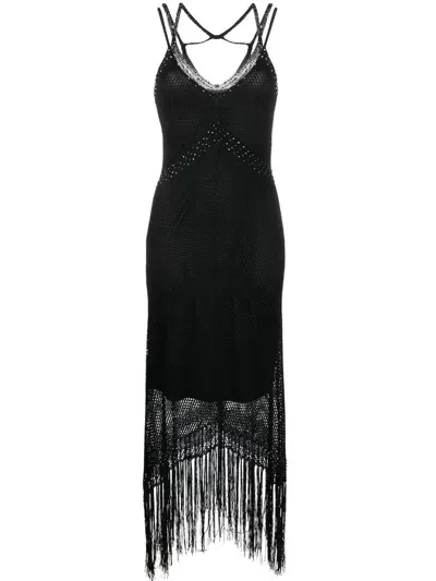 Twinset Crystal-embellished Knitted Dress In Schwarz