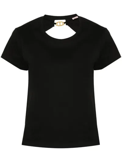 Twinset Cut-out-detail Cotton T-shirt In Black  