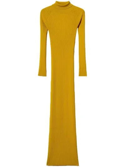 Twinset Cut-out Knitted Maxi Dress In Yellow