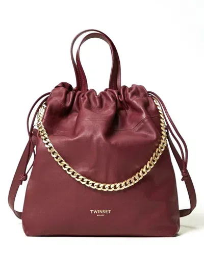 Twinset Drawstring Leather Tote Bag In 红色