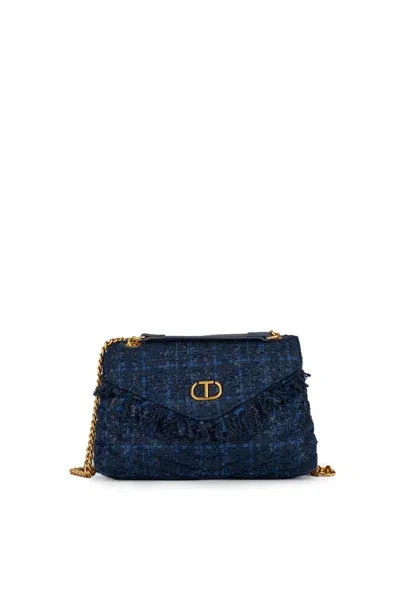 Twinset Dreamy Bag In Denim Blue Melange Tweed In Boucle Blue Denim/nero