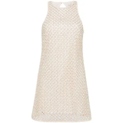 Twinset Beaded Mesh Minidress In White