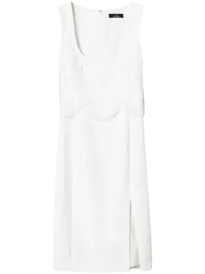 Twinset Embroidered Crepe Midi Dress In White