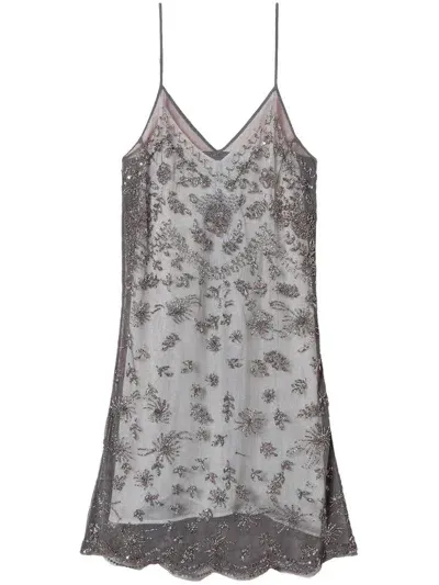 Twinset Embroidered Tulle Mini Dress In Grey