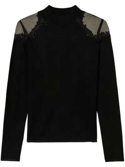 Twinset Embroidered Turtleneck Jumper In Black