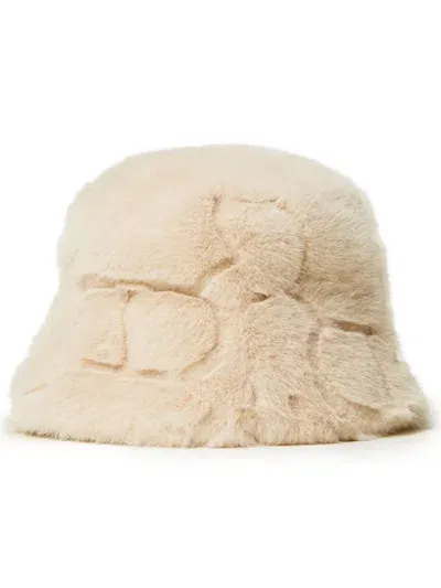 Twinset Faux Fur Logo Hat In Neutrals