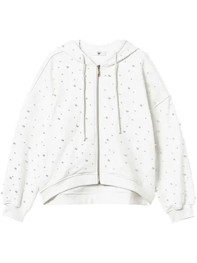 Twinset Faux-pearl Embellished Hoodie In Gray