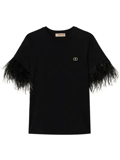 Twinset Feather-detailing T-shirt In Schwarz