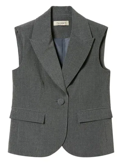 Twinset Kids' Flannel Single-breasted Waistcoat In Grey