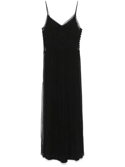 Twinset Floral-appliqué Maxi Dress In Black