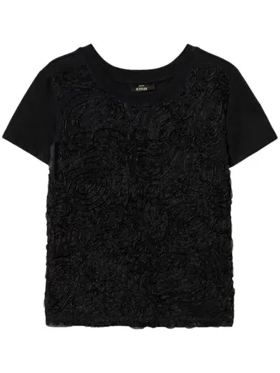 Twinset Floral-embroidered T-shirt In Black