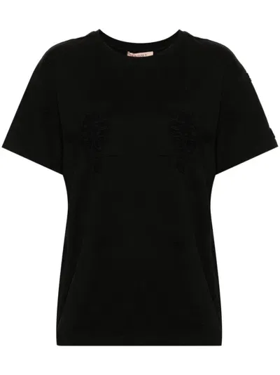 Twinset Floral-patch T-shirt In Black