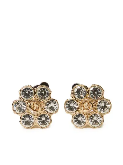 Twinset Floral Rhinestone Earrings In Gold