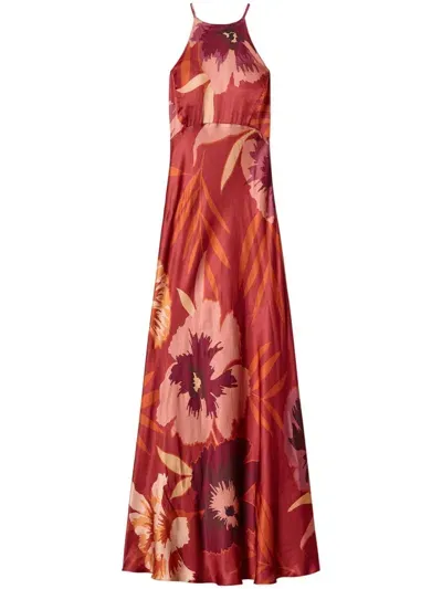 Twinset Floral Satin Maxi Dress In Red