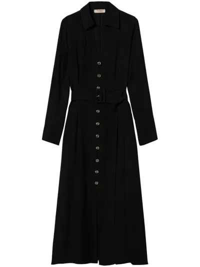 Twinset Georgette Midi Shirt Dress In Black