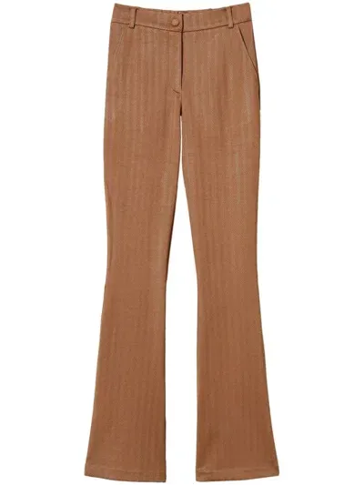 Twinset Jacquard Flared Trousers In Neutrals