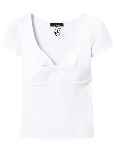 Twinset Knot-detailing Ribbed-knit T-shirt In White