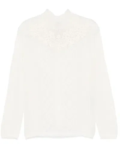 Twinset Pullover Mit Spitzendetail In White