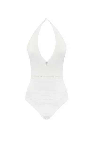 Twinset Halterneck Crochet-knit Bodysuit In White