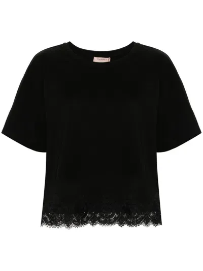 Twinset Lace-trim T-shirt In Black