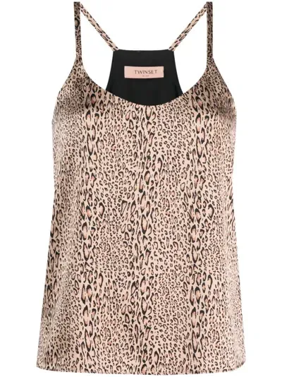 Twinset Leopard-print Sleeveless Tank Top In Neutrals