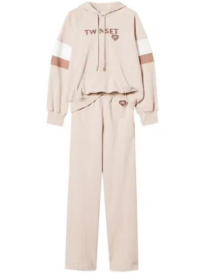 Twinset Logo-appliqué Tracksuit Set In Neutrals