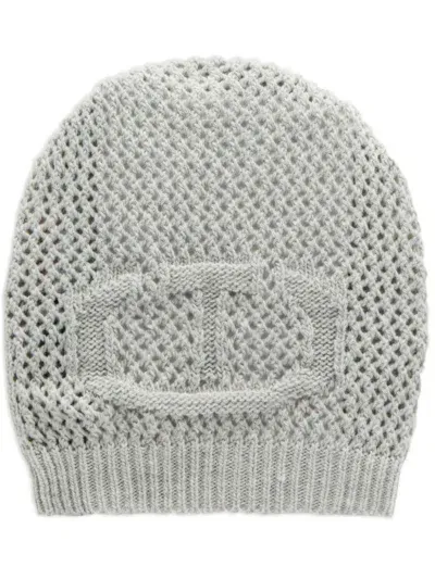 Twinset Logo-embroidered Beanie In Grey