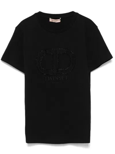 Twinset Logo-embroidered T-shirt In Black