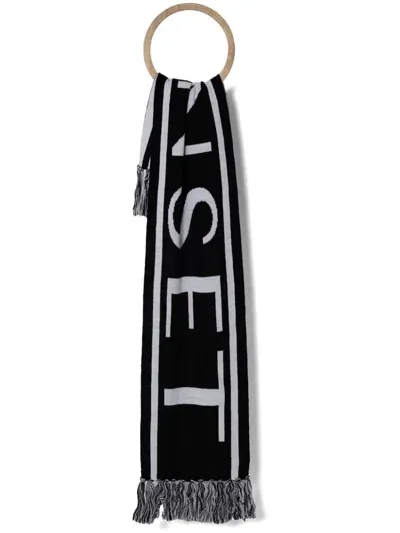 Twinset Logo Intarsia-knit Scarf In Black