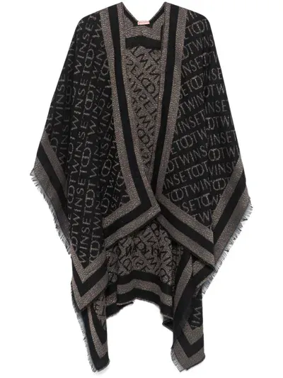 Twinset Logo-jacquard Poncho In Schwarz