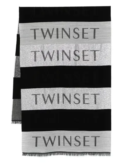 Twinset Logo-jacquard Scarf In Black