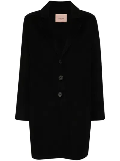 Twinset Logo-patch Coat In Black