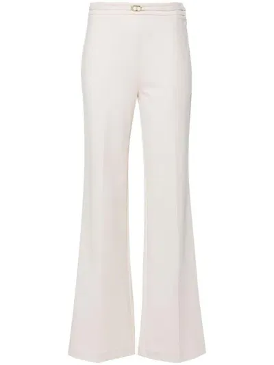 Twinset Logo-plaque Straight-leg Trousers In Neutrals