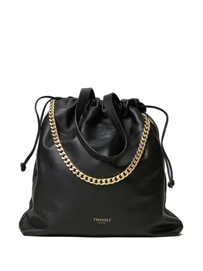 Twinset Logo-stamp Bucket Bag In Black