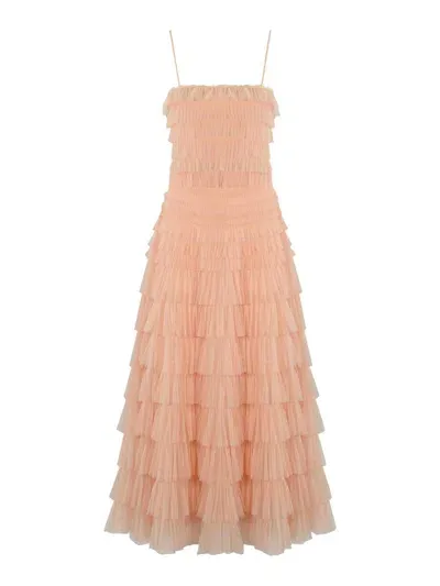 Twinset Long Tulle Dress In Nude & Neutrals