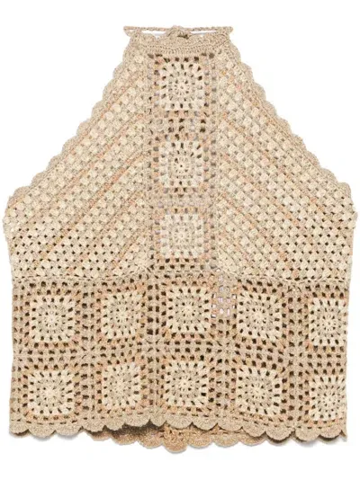 Twinset Lurex Crochet Top In Neutral