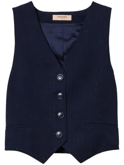 Twinset Lurex-detail Pinstriped Waistcoat In Blau