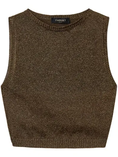 Twinset Lurex Knitted Top In Brown