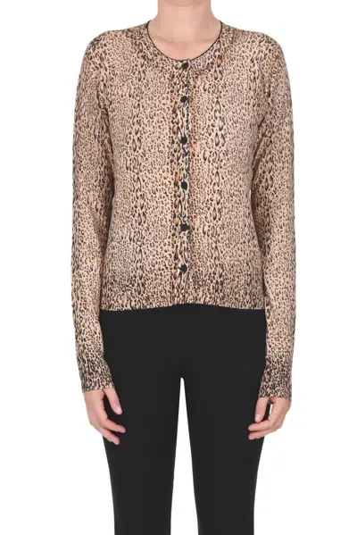 Twinset Milano Animal Print Cardigan In Beige