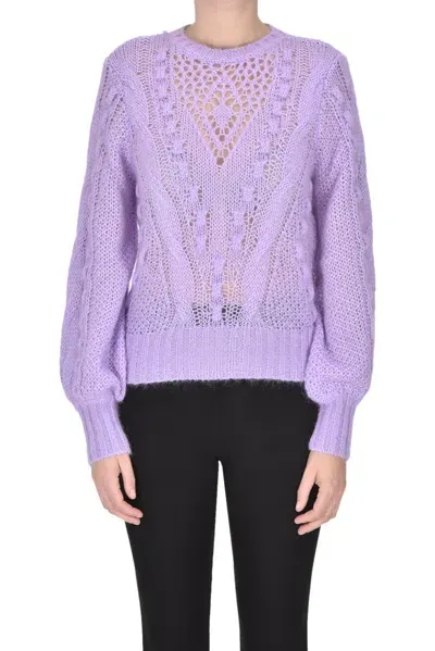 Twinset Milano Cut-out Knit Pullover In Lilac