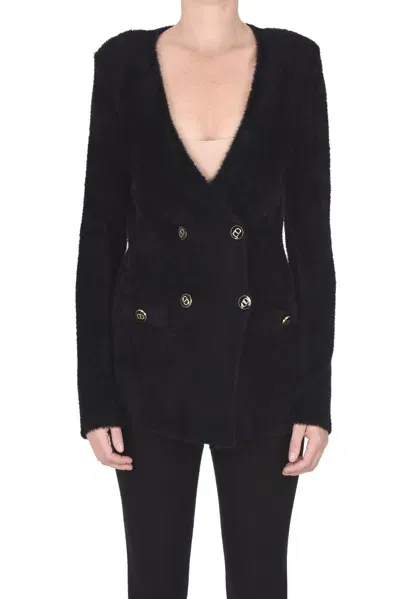 Twinset Milano Eco-fur Double Breasted Blazer In Black