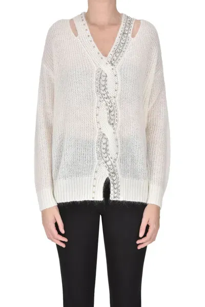 Twinset Milano Embellished Pullover In White