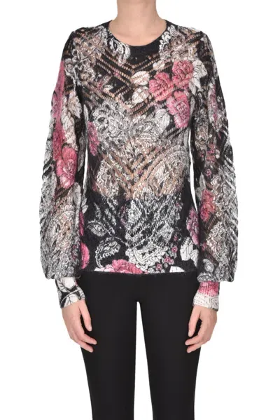 Twinset Milano Flower Print Open Knit Pullover In Multicoloured